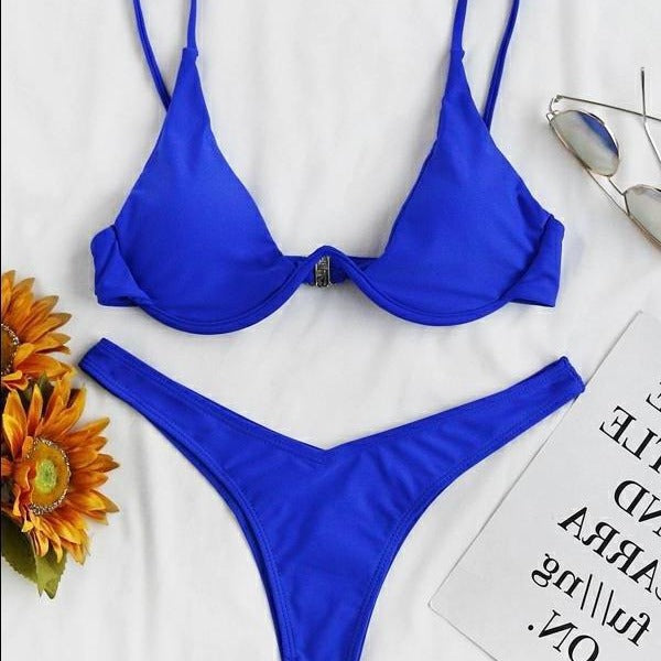 Wholesale sexy bikini split bikini steel bracket solid color swimsuit female